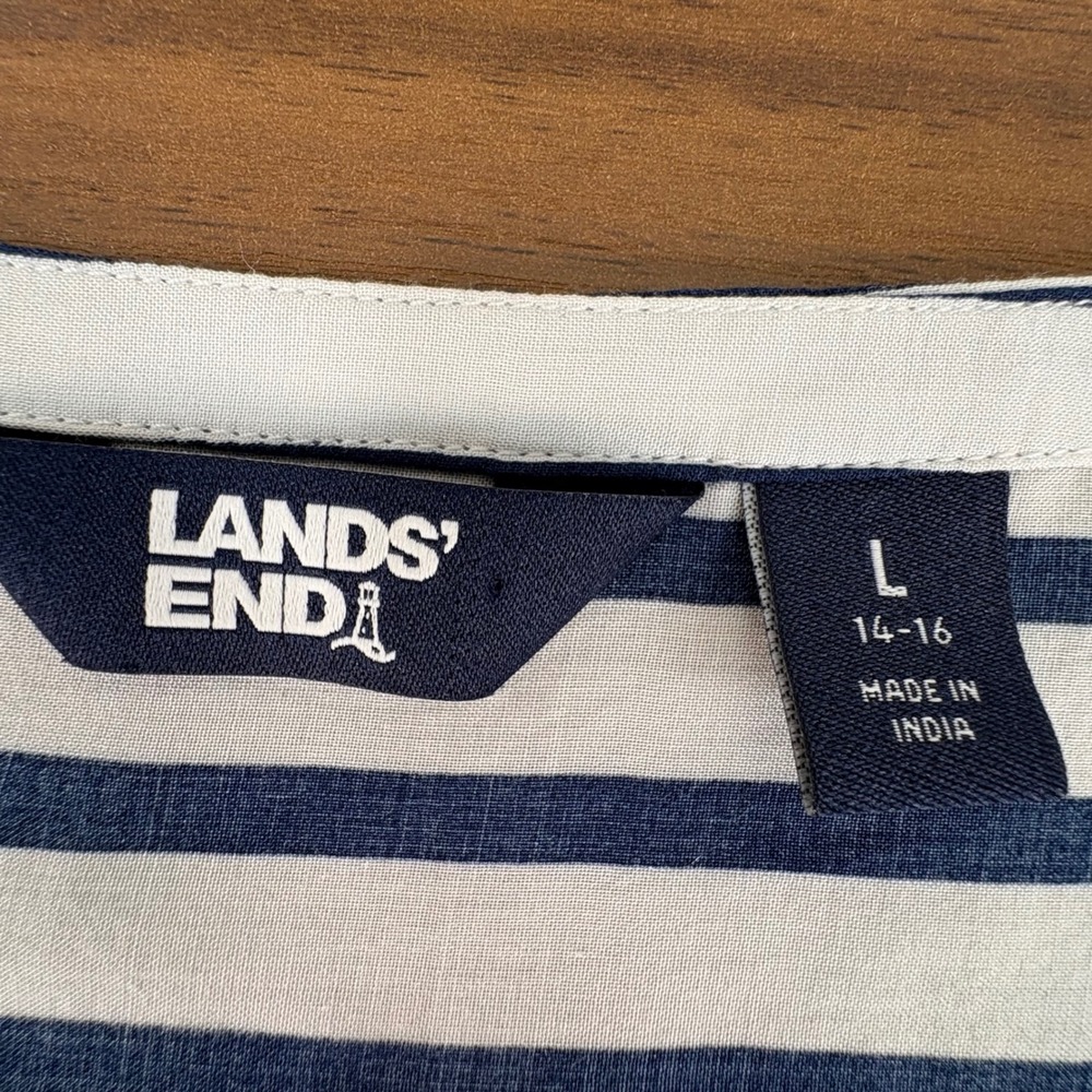 Lands' End Navy and White Striped V-Neck Drawstring Swim Coverup - Picture 4 of 8